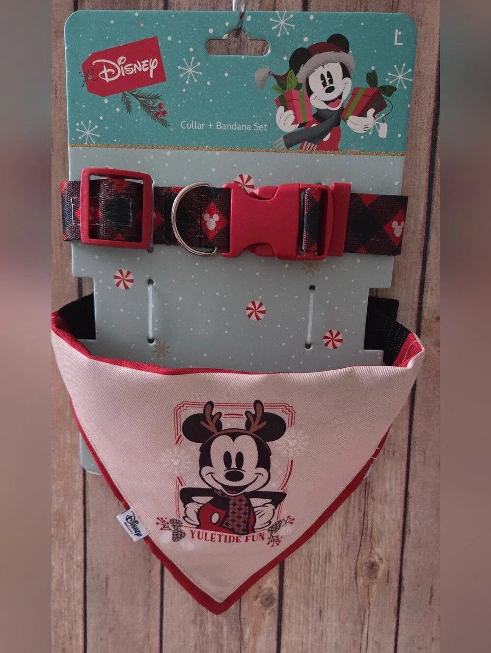 Disney Mickey Yuletide Bandana & Plaid Collar Set NIP